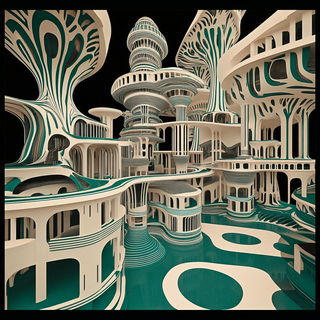 Pastelithography style, Midjourney V6.1: megacity with futuristic bioarchitecture