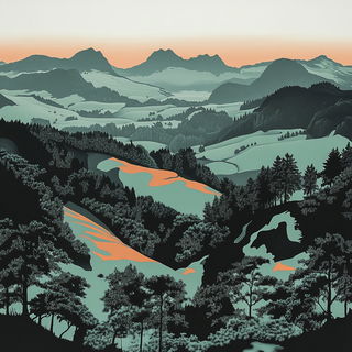 Pastelithography style, Midjourney V6.1: realistic landscape photograph of quiet dawn