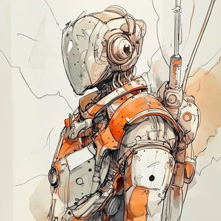 Luminichthys style, Midjourney V6.1: concept art character design of retropunk steam knight
