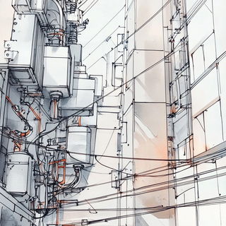 Luminichthys style, Midjourney V6.1: technical infrastructure blueprint schematics