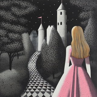 Fluorescent Pigment Circuit style, Midjourney V6.1: retro fairy-tale illustration