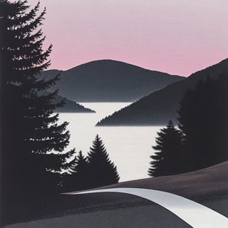 Fluorescent Pigment Circuit style, Midjourney V6.1: realistic landscape photograph of quiet dawn