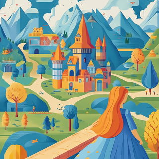 Mistink style, Midjourney V6.1: retro fairy-tale illustration