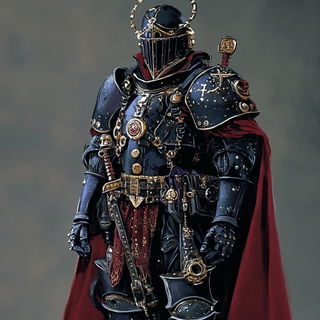 Needlepoint Pilgrimage style, Midjourney V6.1: concept art character design of retropunk steam knight