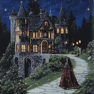 Needlepoint Pilgrimage style, Midjourney V6.1: retro fairy-tale illustration