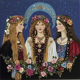 Needlepoint Pilgrimage style, Midjourney V6.1: traditional folk art