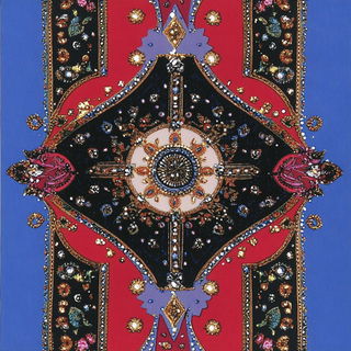 Needlepoint Pilgrimage style, Midjourney V6.1: creative pattern composition