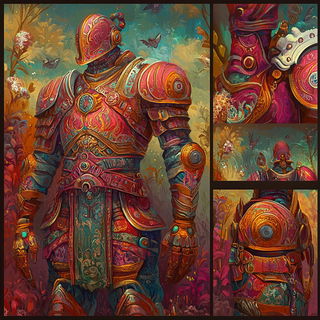 Chromacadenza style, Midjourney V6.1: concept art character design of retropunk steam knight
