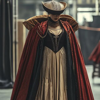 Sgraffito Mourning style, Midjourney V6.1: haute-couture fashion outfit