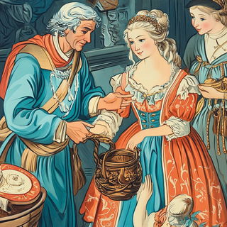 Gobelinstory style, Midjourney V6.1: classical 18th-century oil painting