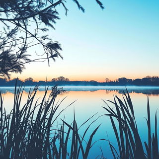 Gobelinstory style, Midjourney V6.1: realistic landscape photograph of quiet dawn