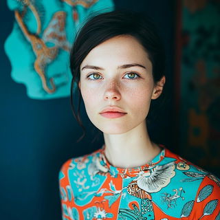 Gobelinstory style, Midjourney V6.1: photographic portrait of female protagonist