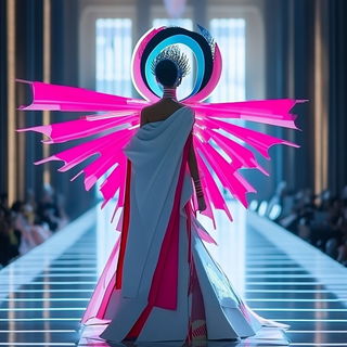 Majolica Mountebankism style, Midjourney V6.1: haute-couture fashion outfit
