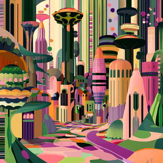 Liminalisometria style, Midjourney V6.1: megacity with futuristic bioarchitecture