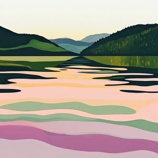 Liminalisometria style, Midjourney V6.1: realistic landscape photograph of quiet dawn