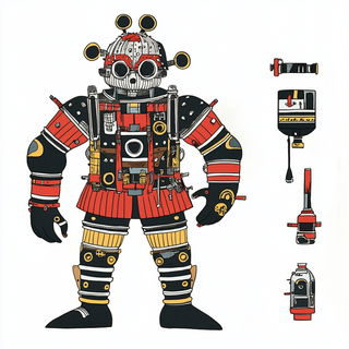 Tarnished Maw Metallurgy style, Midjourney V6.1: concept art character design of retropunk steam knight