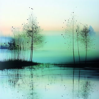 Arborglyph style, Midjourney V6.1: realistic landscape photograph of quiet dawn