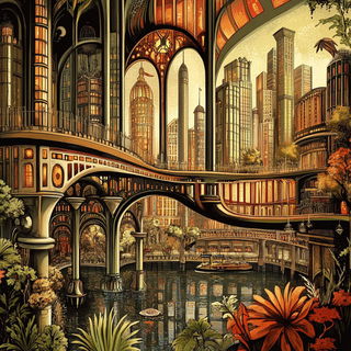 Ravenwheel Fair style, Midjourney V6.1: megacity with futuristic bioarchitecture