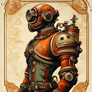 Ravenwheel Fair style, Midjourney V6.1: concept art character design of retropunk steam knight