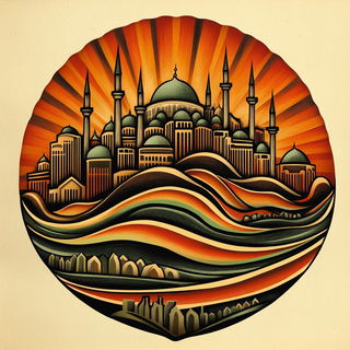 Ravenwheel Fair style, Midjourney V6.1: bold minimalist logo design for Istanbul city municipal services