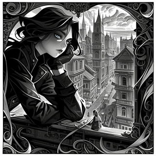 Ravenwheel Fair style, Midjourney V6.1: black-and-white manga comic strip