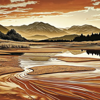 Ravenwheel Fair style, Midjourney V6.1: realistic landscape photograph of quiet dawn