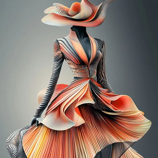 Cloudvatics style, Midjourney V6.1: haute-couture fashion outfit