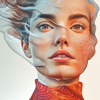 Cloudvatics style, Midjourney V6.1: photographic portrait of female protagonist