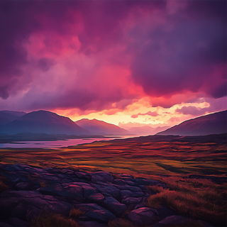 Frostmajolica style, Midjourney V6.1: realistic landscape photograph of quiet dawn