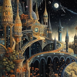 Beamgold Terraforms style, Midjourney V6.1: megacity with futuristic bioarchitecture