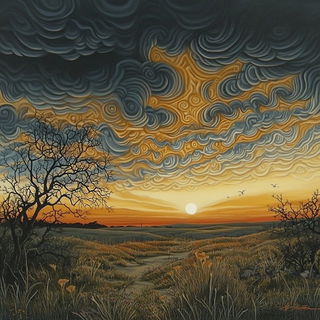 Beamgold Terraforms style, Midjourney V6.1: realistic landscape photograph of quiet dawn