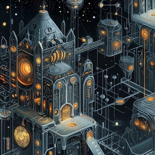 Beamgold Terraforms style, Midjourney V6.1: technical infrastructure blueprint schematics