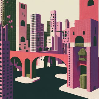 Grottochromia style, Midjourney V6.1: megacity with futuristic bioarchitecture
