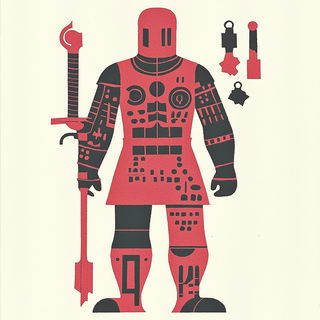 Grottochromia style, Midjourney V6.1: concept art character design of retropunk steam knight
