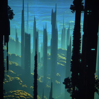 Murmuration Inkforms style, Midjourney V6.1: megacity with futuristic bioarchitecture