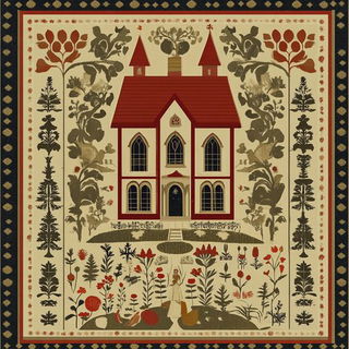 Needlepoint Megacity style, Midjourney V6.1: retro fairy-tale illustration