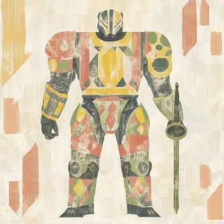 Cumularch style, Midjourney V6.1: concept art character design of retropunk steam knight