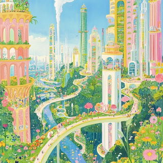 Hingebone Binding style, Midjourney V6.1: megacity with futuristic bioarchitecture