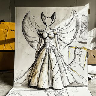 Acid Flora Assembly style, Midjourney V6.1: haute-couture fashion outfit