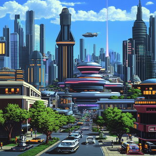 Portraiturelli style, Midjourney V6.1: megacity with futuristic bioarchitecture