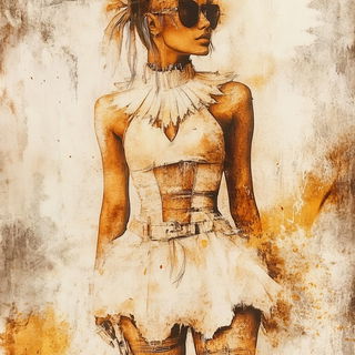 Folklorewash style, Midjourney V6.1: haute-couture fashion outfit
