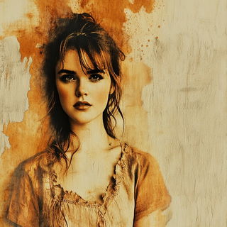 Folklorewash style, Midjourney V6.1: photographic portrait of female protagonist