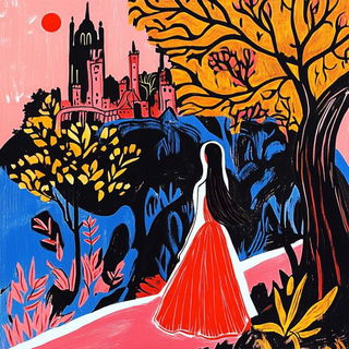 Kimono Prismatics style, Midjourney V6.1: retro fairy-tale illustration