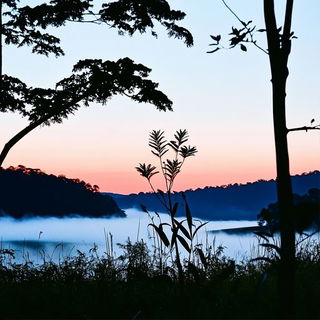 Kimono Prismatics style, Midjourney V6.1: realistic landscape photograph of quiet dawn