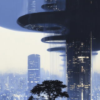 Ruindye style, Midjourney V6.1: megacity with futuristic bioarchitecture