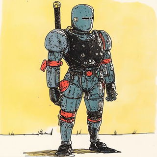 Stratocastellian style, Midjourney V6.1: concept art character design of retropunk steam knight
