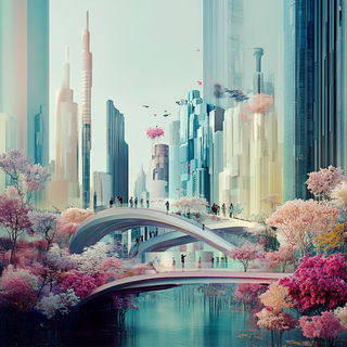 Halftone Firmament style, Midjourney V6.1: megacity with futuristic bioarchitecture