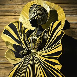 Chromapilgrimage style, Midjourney V6.1: haute-couture fashion outfit