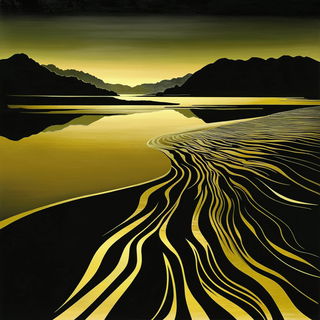 Chromapilgrimage style, Midjourney V6.1: realistic landscape photograph of quiet dawn