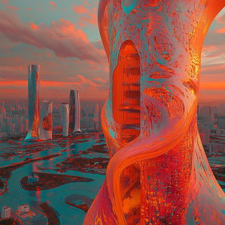 Cinechrome Mechanism style, Midjourney V6.1: megacity with futuristic bioarchitecture